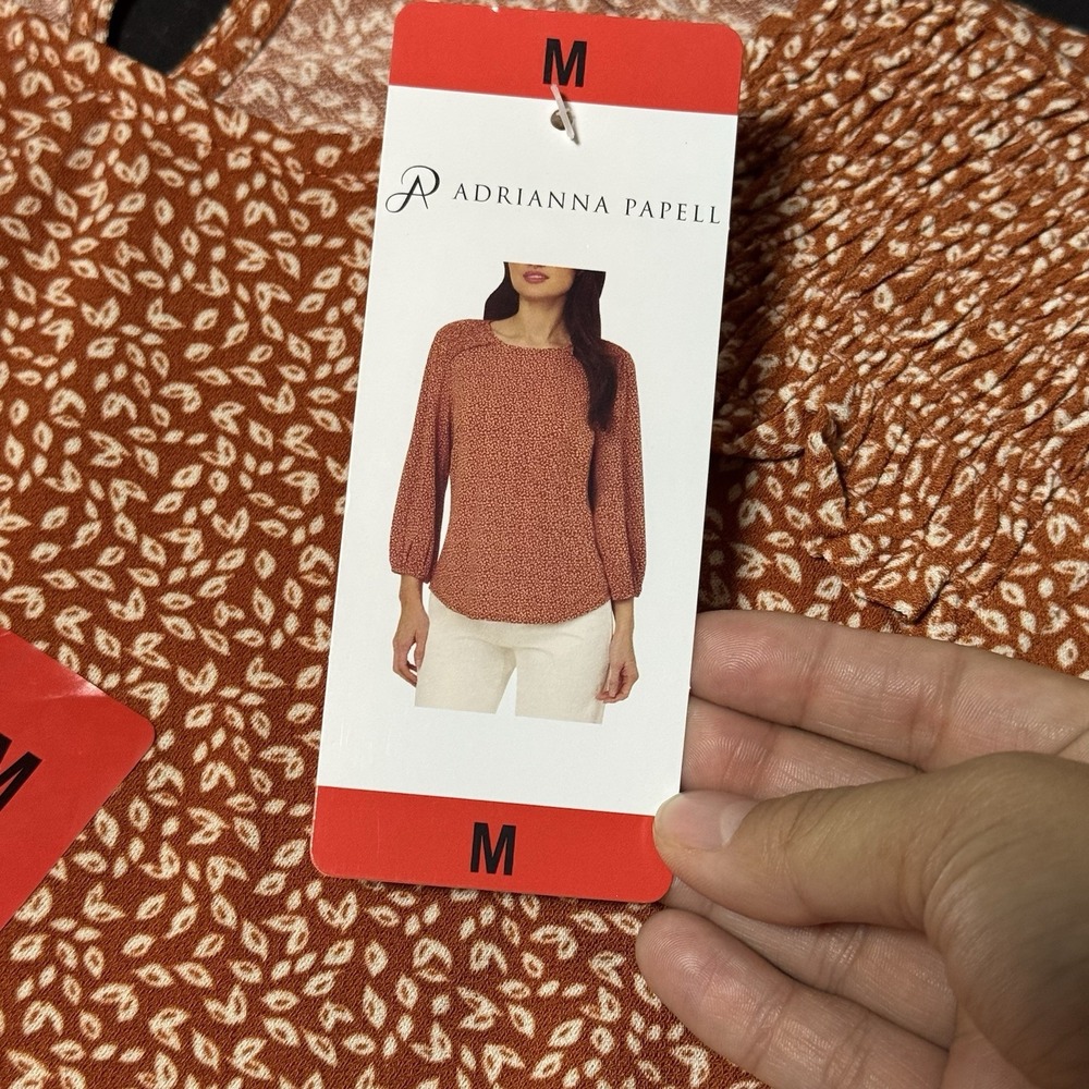 Adrianna Papell Womens Blouse 3/4 Sleeve Orange White Size M Top NWT - Picture 3 of 5